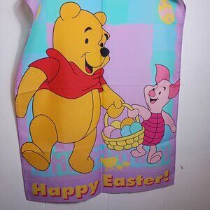 VTG Winnie the Pooh Happy Easter Garden Flag 28x41 Piglet Purple Basket Disney
